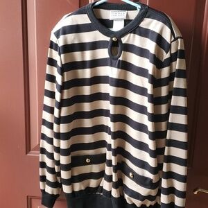 Cricket Lane  Expresso vintage  Shoulder pads tan & black stripe top Large NWT